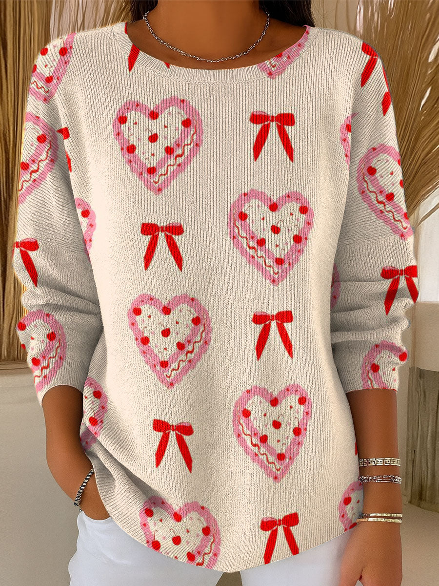 womens-love-cake-bow-print-casual-pullover-sweater
