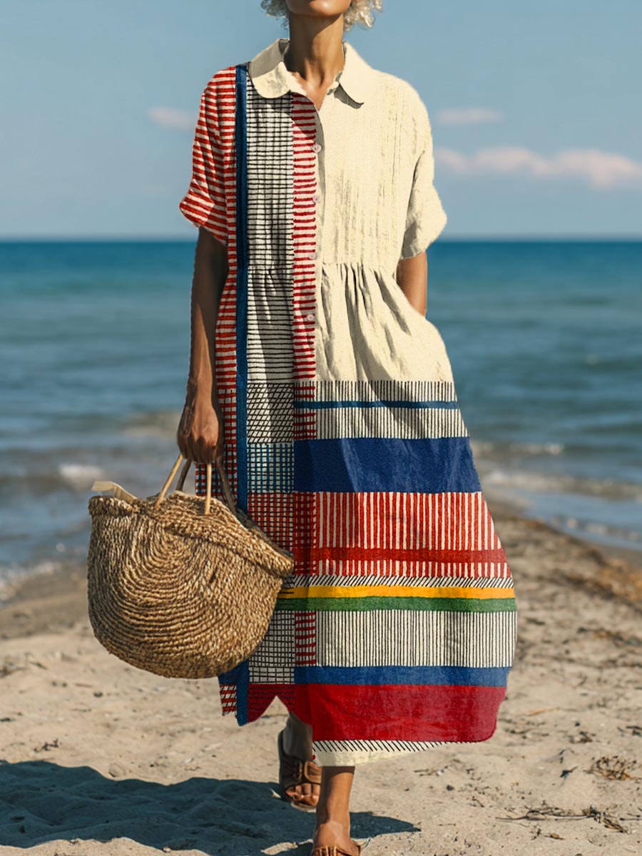 Women's Geometric Pattern Art Print Cotton Dress