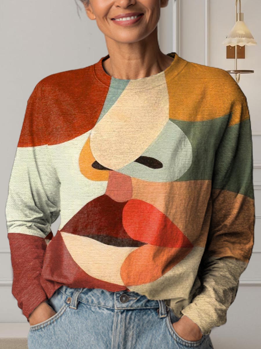 Women's Abstract Figure Pattern Art Print Casual Cotton T-Shirt