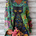 womens-beautiful-abstract-cat-floral-painting-art-print-casual-pullover-sweater