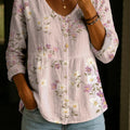 Women's Flower Art Print Casual Cotton Shirt