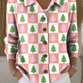 Women's Christmas Tree Plaid Painting Art Print Cowl Neck Sweater
