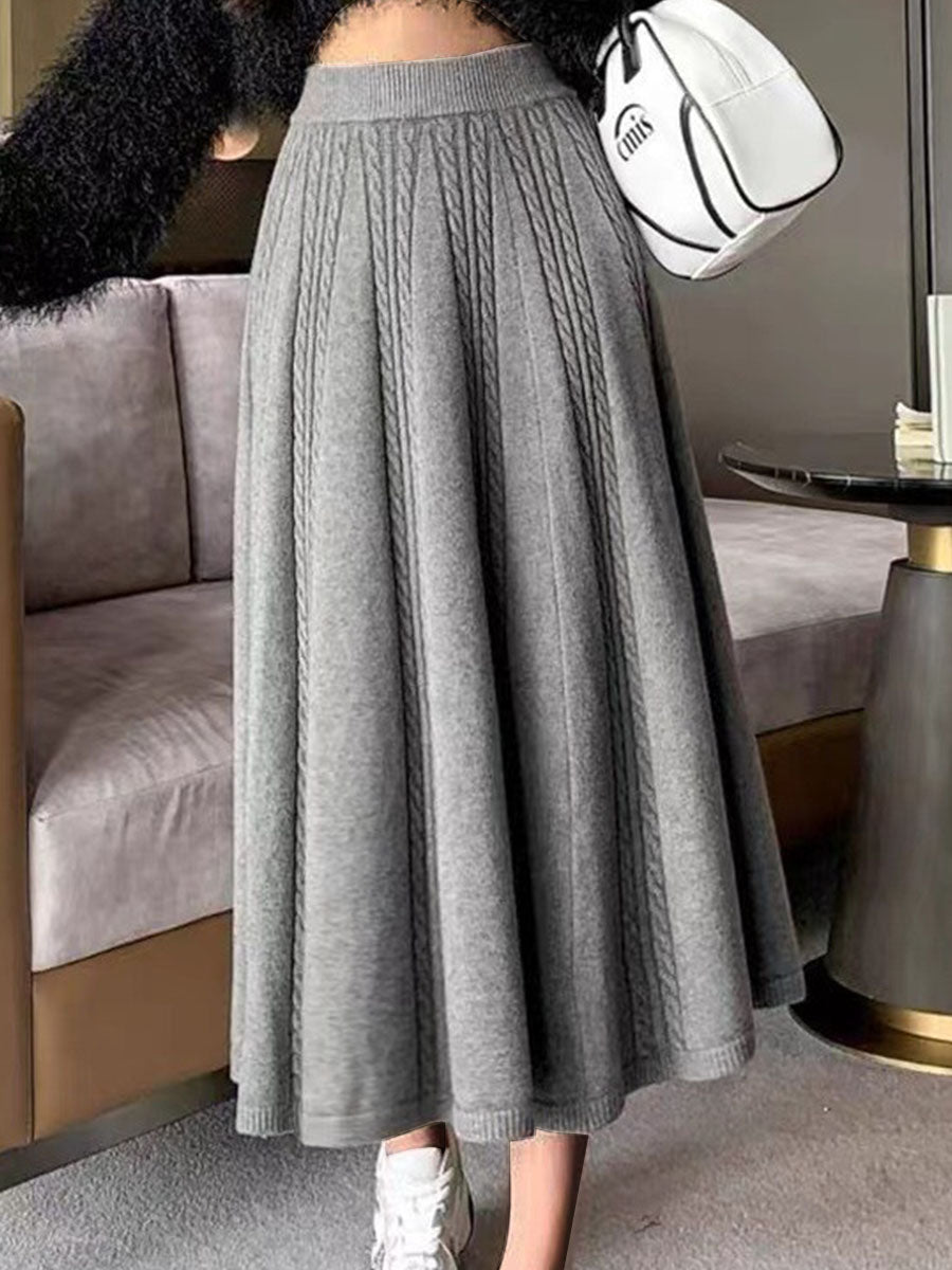 Women's Solid Color Elastic Waist A-Line Knit Skirt
