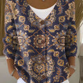 Vintage Flower  Art Print Buttoned V-neck Cardigan Sweater