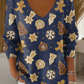Women's Christmas Gingerbread Pattern Print Casual Pullover Sweater