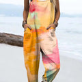 Women's Artistic Colour Rendering Print Casual 100% Cotton Wide Leg Jumpsuit