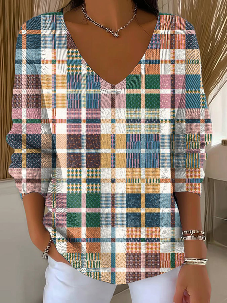 Women's Beautiful Abstract Multi-Checkered Painting Art Print Casual Pullover Sweater