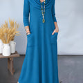 Elegant Cowl Neck Solid Color A-line Pocket Knit Maxi Dress