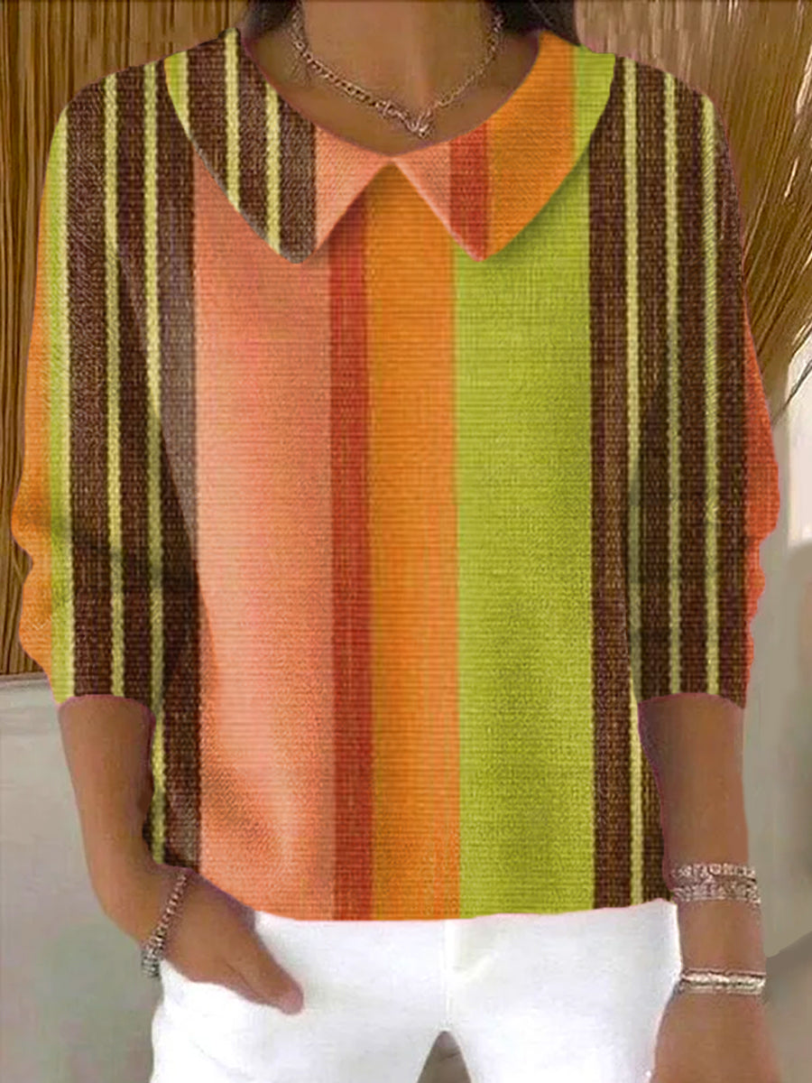 womens-colorful-stripe-painting-art-print-casual-peter-pan-collar-3-4-sleeve-sweater-tscj