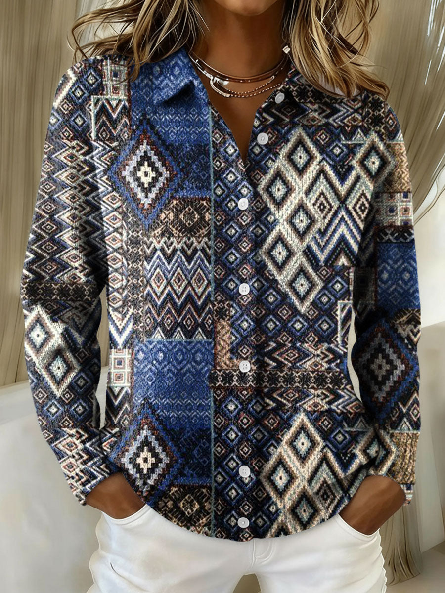 Women's Flowers Gradient Pattern Print Cowl Neck Sweater