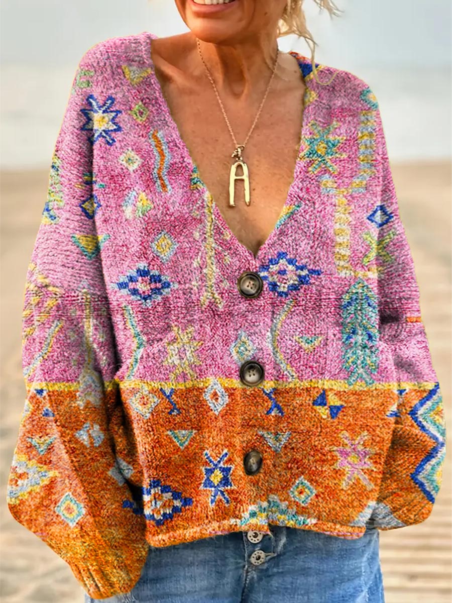 womens-vintage-pattern-art-print-casual-pullover-sweater