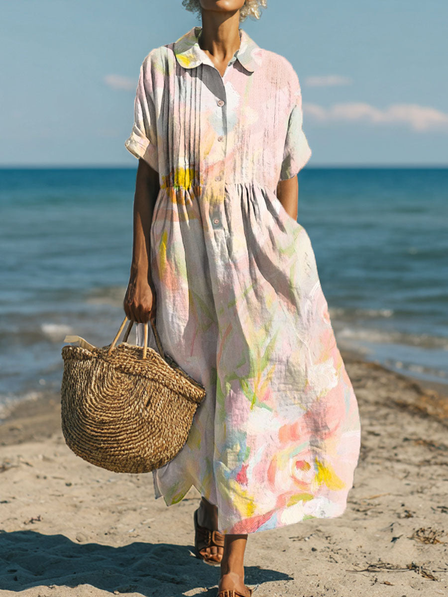 Women's Light-Colored Flowers And Plants Art Print Dress