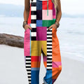 Women's Art Abstract Geometry Print Casual 100% Cotton Wide Leg Jumpsuit