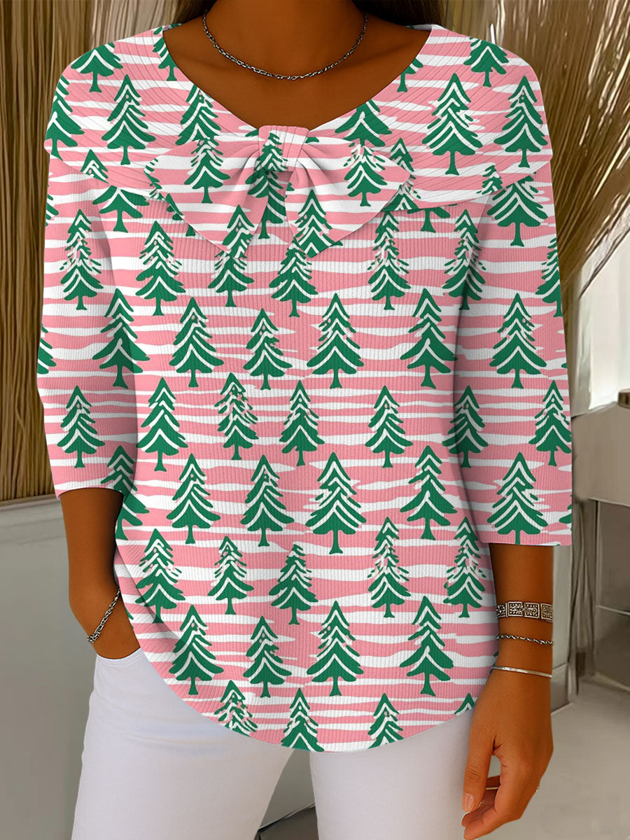 Vintage Christmas Tree Art Print Buttoned Cardigan Sweater