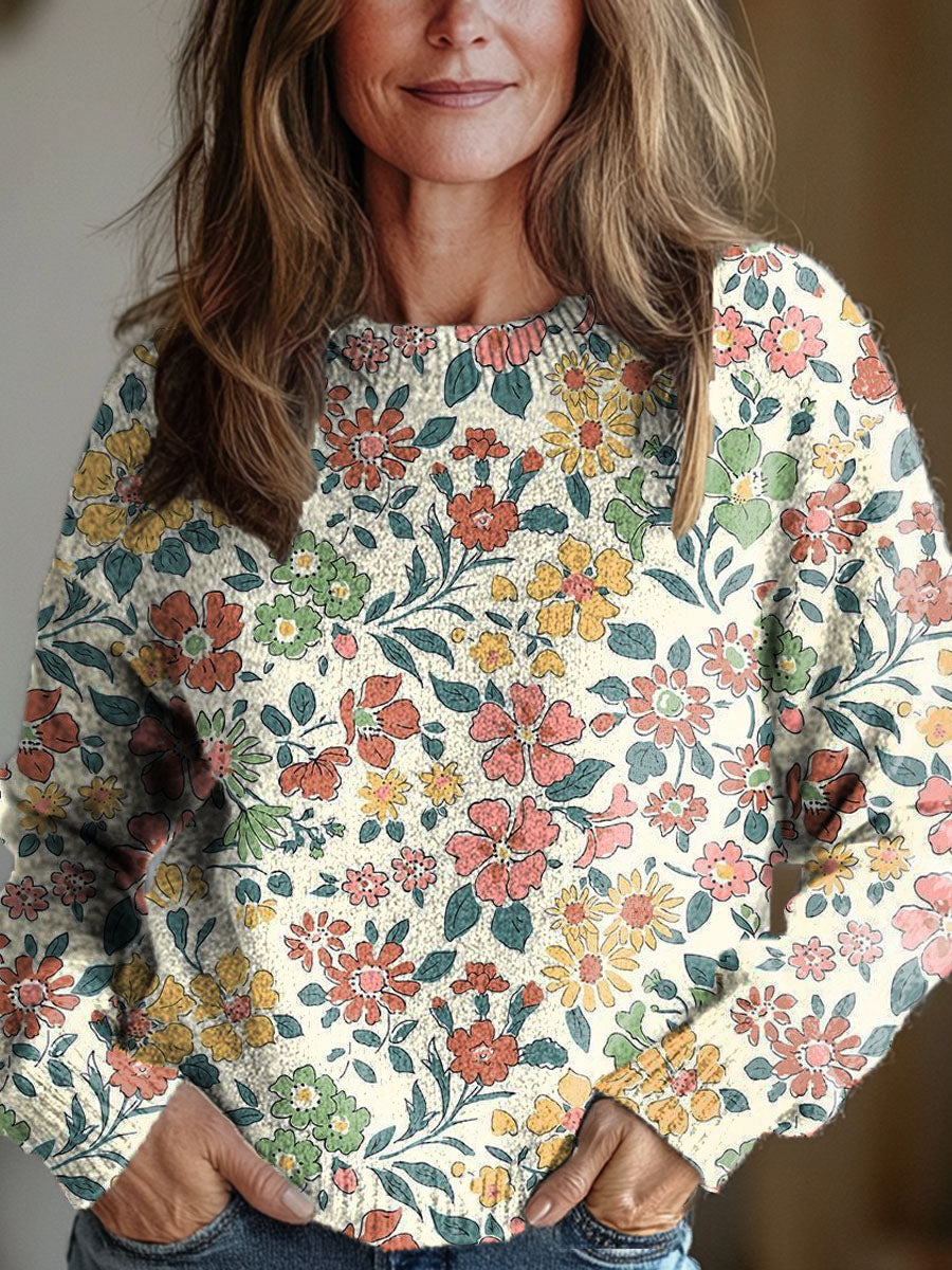 womens-vintage-floral-art-print-knit-pullover-sweater-go1x