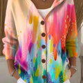 Women's Beautiful Colorful Paint Graffiti Painting Art Print Casual Hooded Button Sweater