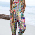 Women's Abstract Geometric Pattern Art Print Casual 100% Cotton Wide Leg Jumpsuit