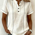 Women's V-neck Short-sleeve Casual Loose Cotton-linen Top
