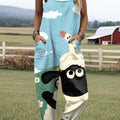 Women's Funny Sheep Art Print Casual 100% Cotton Wide Leg Jumpsuit