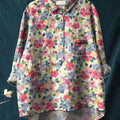Women's Vintage Floral Art Print Casual Cotton And Linen Shirt