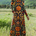 Women's Vintage Flower Art Printed Long-sleeved Casual Dress