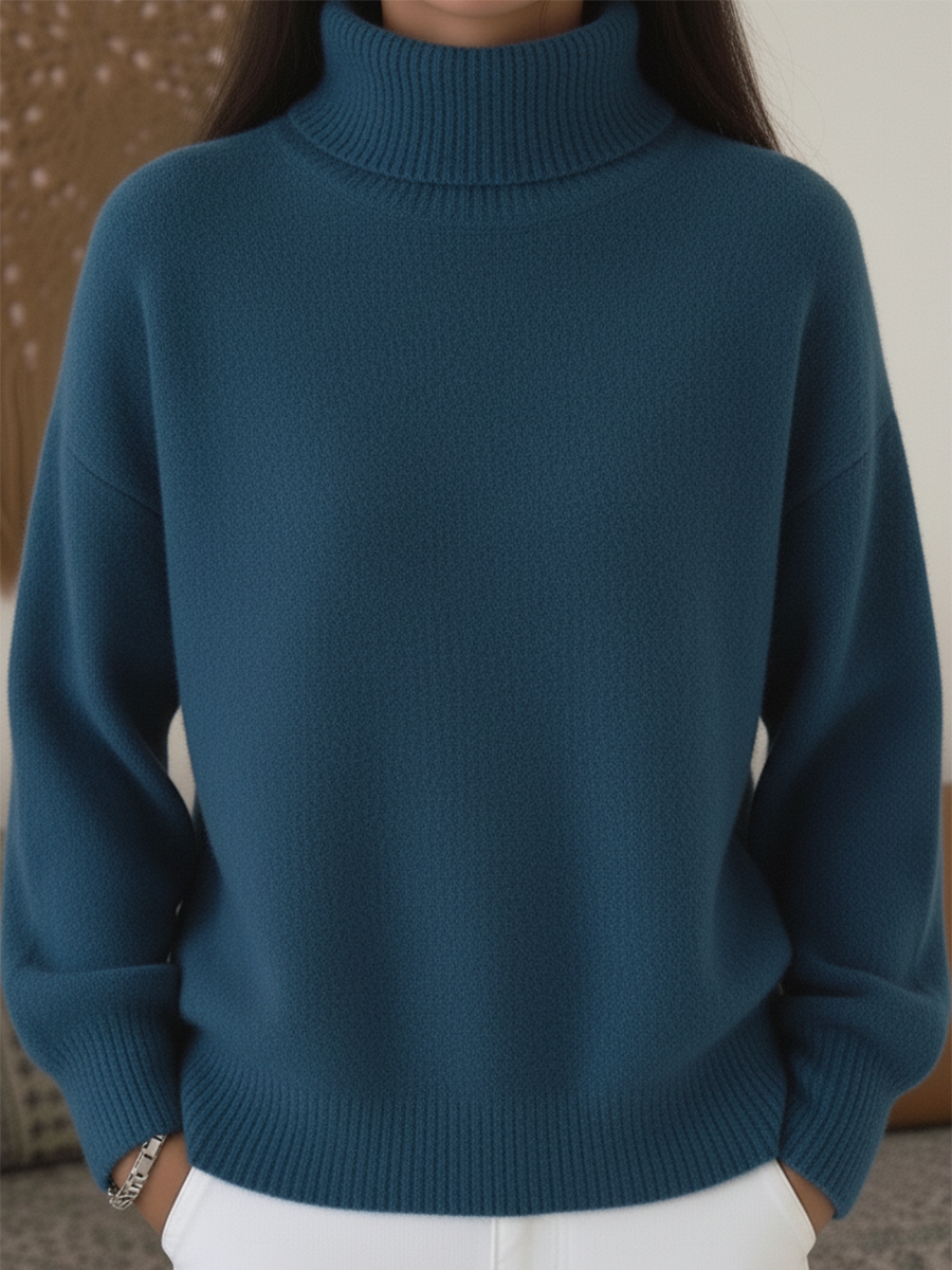 Women's Solid Color High Collar Loose Lantern Sleeve Sweater Top