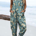 Women's Vintage Flower Art Print Casual 100% Cotton Wide Leg Jumpsuit