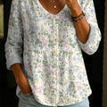 Artistic Floral Print Cotton Shirt -Women's Elegant, Casual, Soft Cotton Top