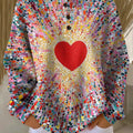 Women's Colorful Dotted Hearts Print Casual Cotton Shirt