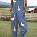 Women's  Funny  Goose Art Print Casual 100% Cotton Wide Leg Jumpsuit