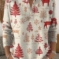 Vintage Christmas Art Print Buttoned Cardigan Sweater