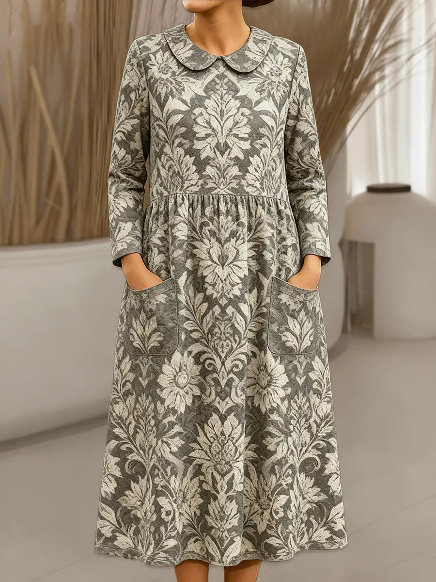 Women's Vintage Flower Pattern Art Print Cotton Lapel Shirt Dress