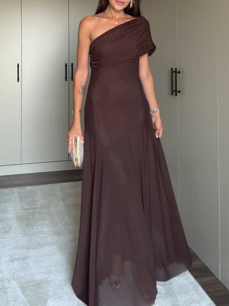 Women's Elegant Off-the-shoulder Stretch Mesh Maxil Dress