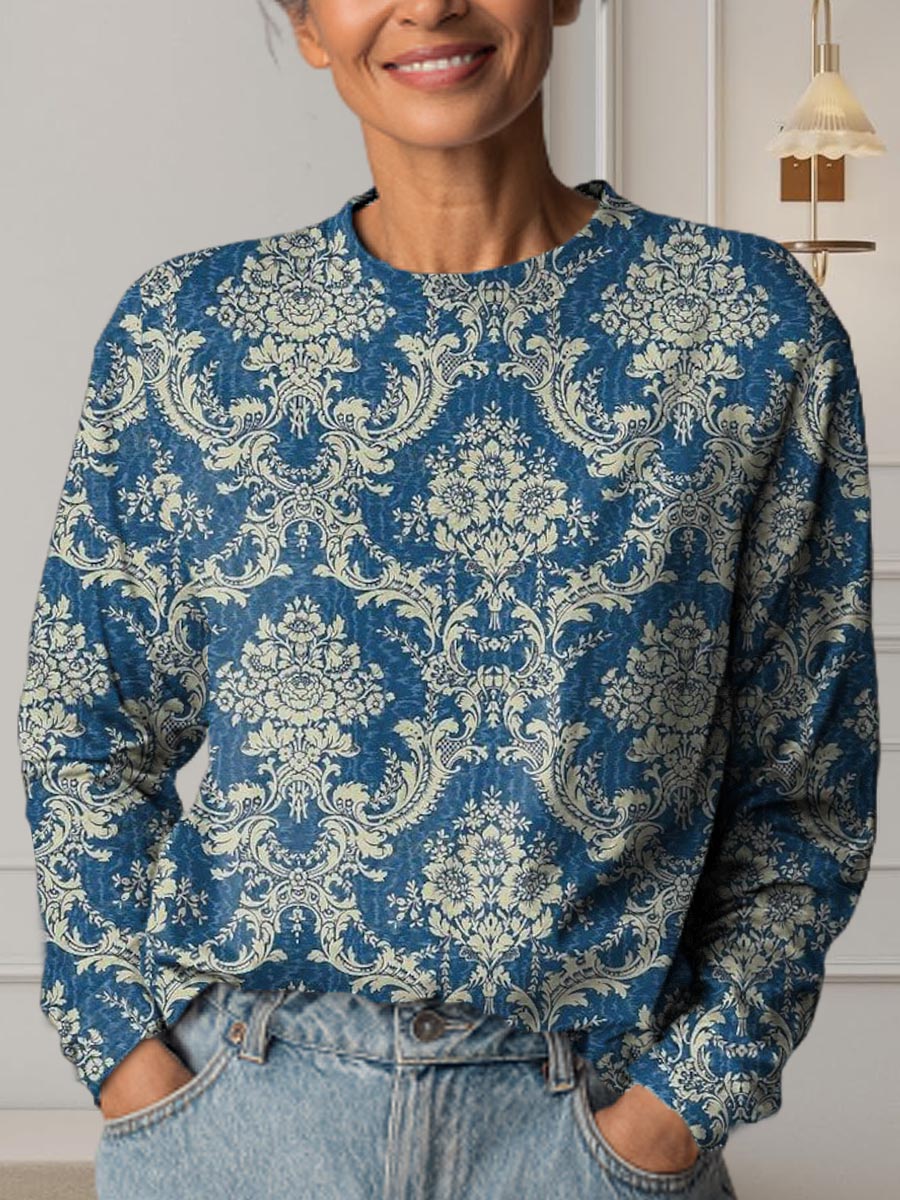 Women's Vintage Floral Art Print Casual Cotton T-Shirt