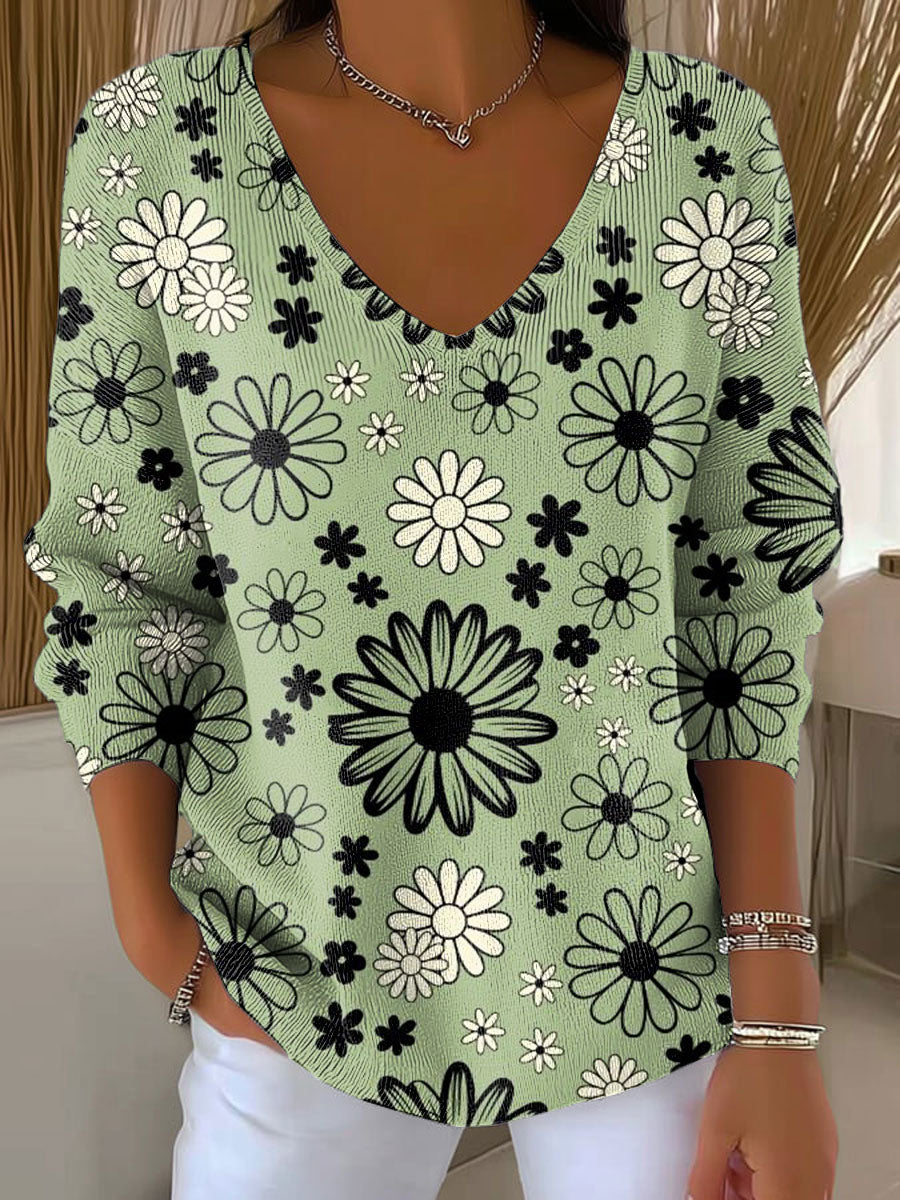 Women's Simple Floral Multicolor Abstract Casual Print Pullover Sweater