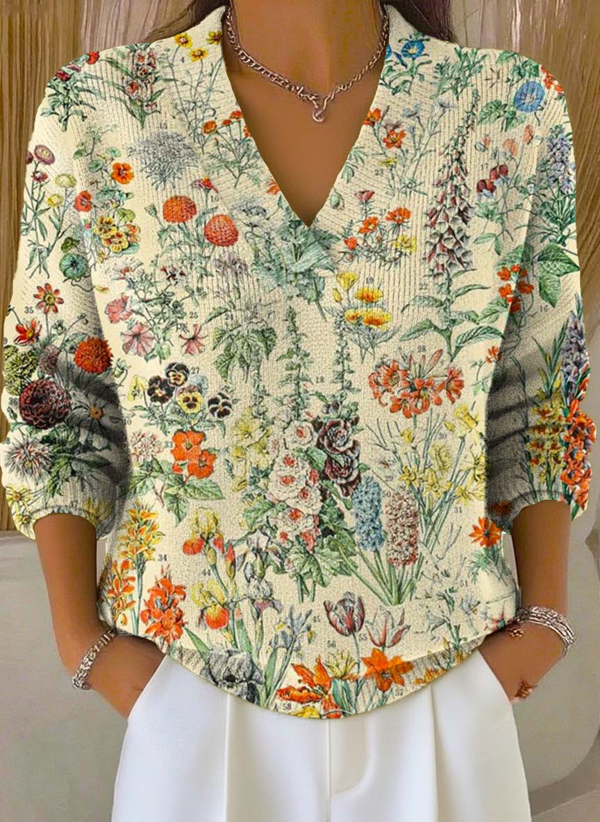 Women's Floral Art Print Buttoned Cardigan Sweater