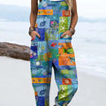 Women's Ocean of Artistic Creativity Print Casual 100% Cotton Wide Leg Jumpsuit