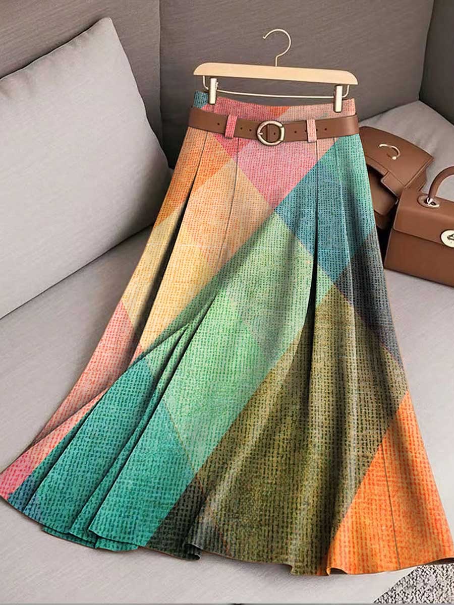 Women's Plaid Print High-Waisted A-Line Casual Skirt