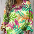 Women's Tropical Leaves Print Casual Long Sleeve Comfortable Cotton Shirt