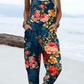 Combinaison pantalon large décontractée 100 % coton à imprimé floral vintage pour femme 