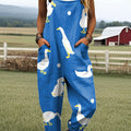 Women's Abstract Duck Art Print Casual 100% Cotton Wide Leg Jumpsuit