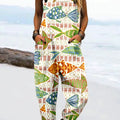 Women's Vintage Fish Art Print Casual 100% Cotton Wide Leg Jumpsuit