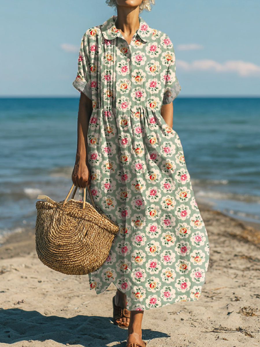 Women's Vintage Floral Pattern Art Print Cotton Dress