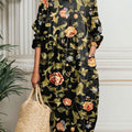 Women's Vintage Flower Art Print Pocket Cotton Dress