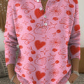 Valentine's Day Swan And Heart Decorative Pattern Casual Cardigan Collar Long Sleeve Sweater