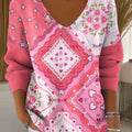 womens-simple-floral-pink-multicolor-abstract-casual-print-pullover-sweater