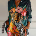 Women's   Leopard  Art Print Casual Cotton Shirt