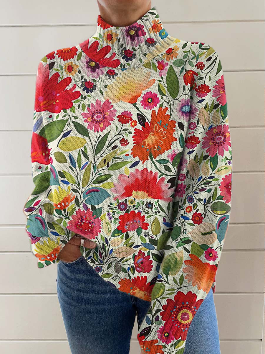 womens-vintage-art-flower-print-knit-turtleneck-pullover-sweater-u1h0