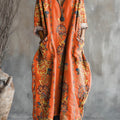 Women's Vintage Floral Art Pattern Print Pocket V-neck Cotton Dress