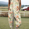 Women's Vintage Floral Art Print Casual 100% Cotton Wide Leg Jumpsuit